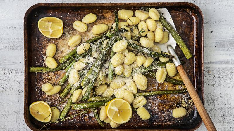 Roasted Asparagus, buttered gnocci, lemon and Parmesan. Photograph: Harry Weir