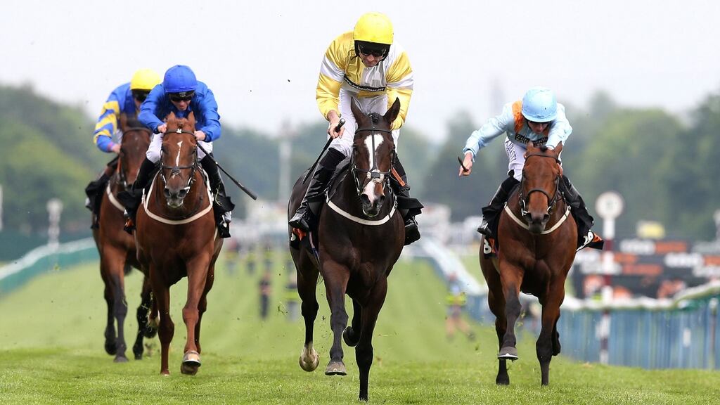 Quiet Reflection ridden by Dougie Costello wins The Sandy Lane Stakes at Haydock. Photograph: PA