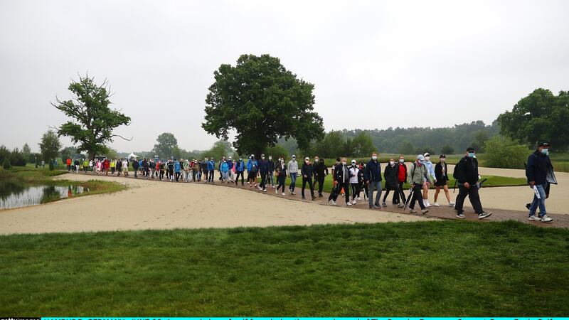 Golf fans during the second round of The Porsche European Open at Green Eagle in Hamburg, Germany. Photograph: Christof Koepsel/Getty Images