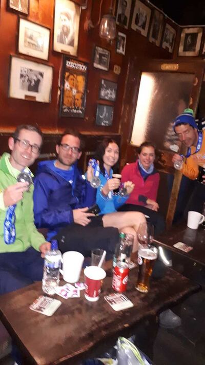 Mary McCarthy joining other marathon participants for post-race celebrations
