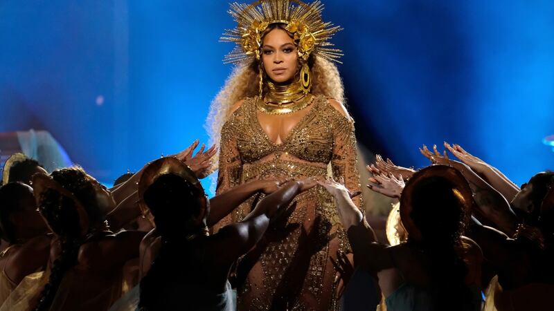 Beyoncé performing during the  the 59th Grammy Awards  in Los Angeles. Photograph: Larry Busacca/Getty Images for NARAS