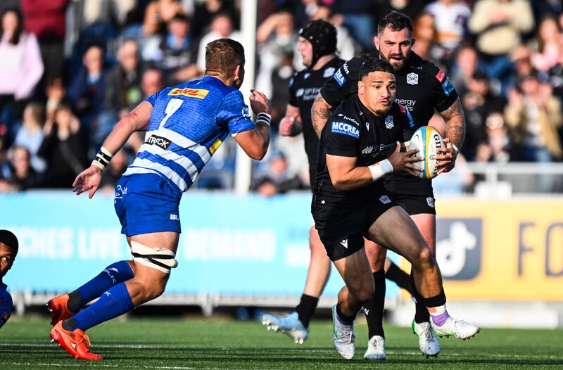 Glasgow’s Sione Tuipulotu in possession during last weekend's URC quarter-final win against Stormers at Scotstoun Stadium, Glasgow.
Photograph: Craig Watson/Inpho