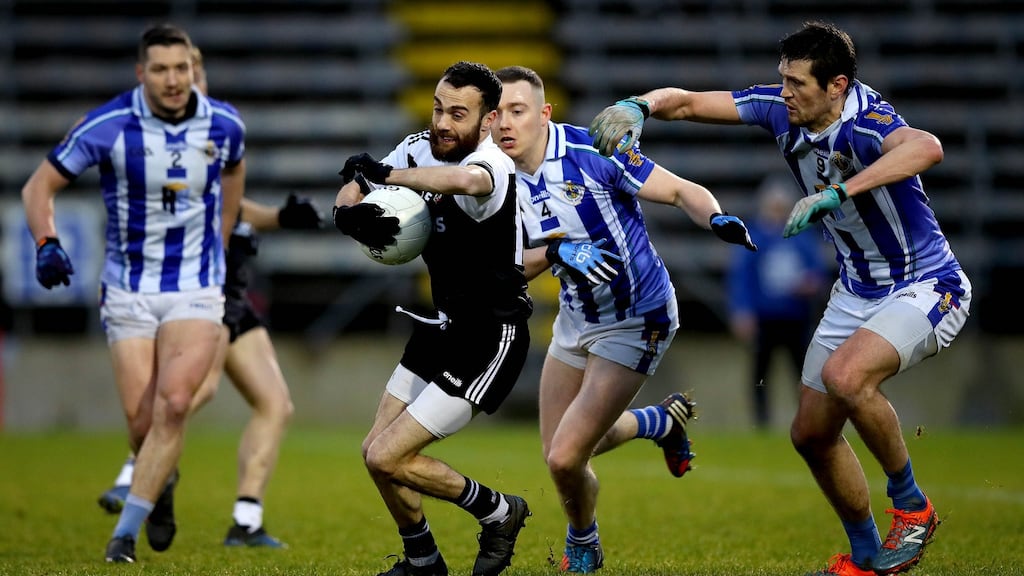 Kilcoo’s Conor Laverty in action during the AIB All-Ireland senior club championship semi-final against Ballyboden St Enda’s at Kingspan Breffni Park. Photograph: Ryan Byrne/Inpho