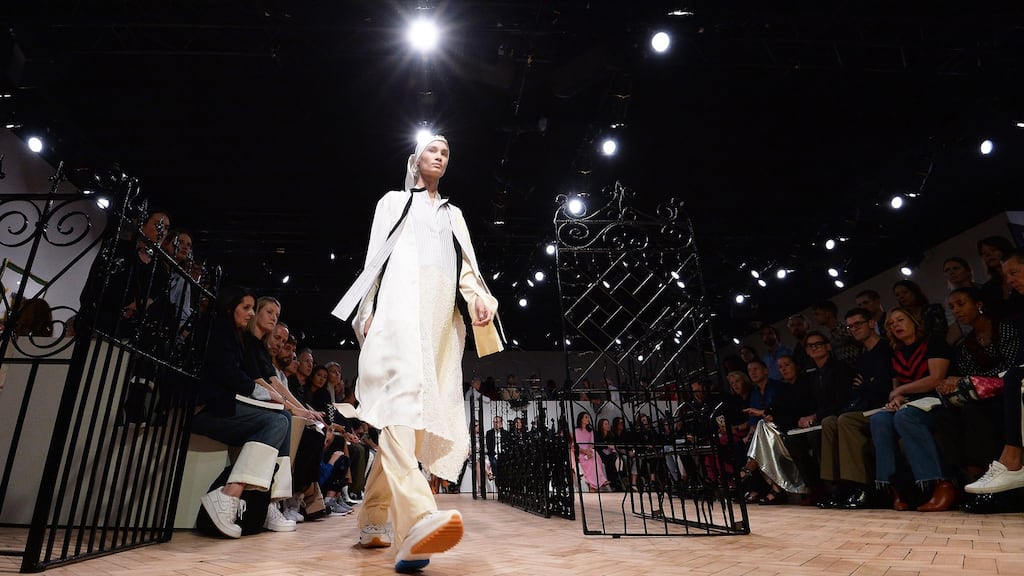 A model walks the runway at the JW Anderson show during London Fashion. Photograph: Jeff Spicer/Getty Images for JW Anderson.