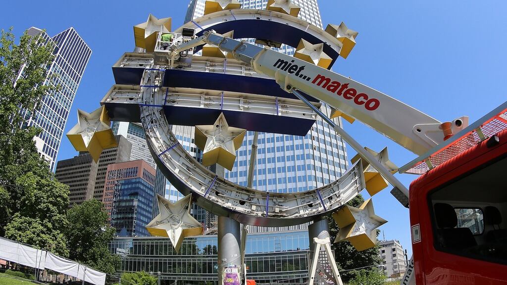 Maintenance works near the old ECB centre in Frankfurt, Germany. The Troika will raise concerns over planned Coalition spending during their visit. Photograph: by Hannelore Foerster/Getty Images