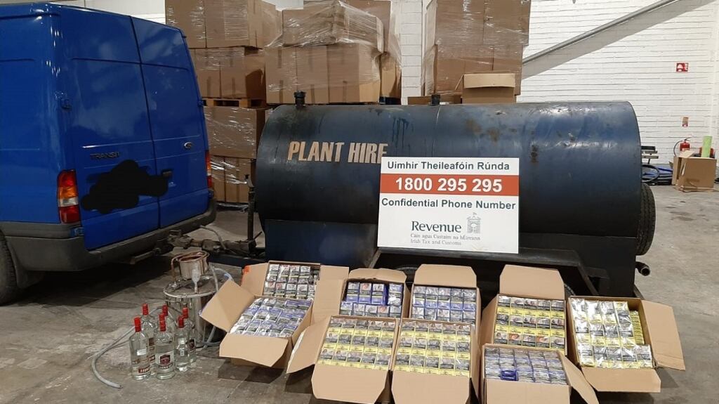 Revenue officers seized illegal fuel, cigarettes and alcohol in Dundalk. Photograph: Revenue