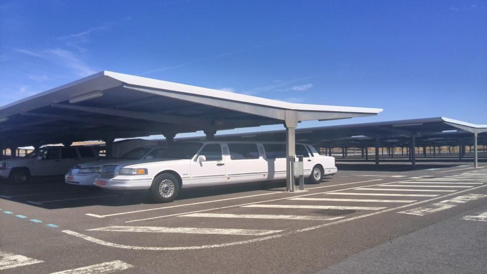 A white limousine, once used to service passengers landing on private jets at Ciudad Real airport, is left in the car park. Photograph: Mary Boland