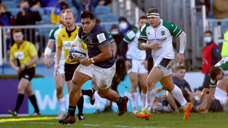 Michael Ala’alatoa scores his maiden try for the province. Photograph: James Crombie/Inpho