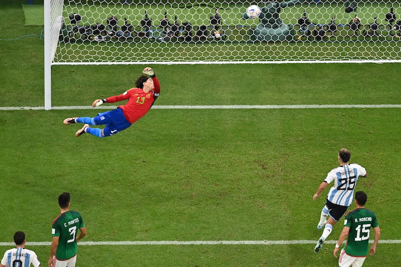 Argentina's Enzo Fernandez scores his side's second goal during the victory over Mexico at the Lusail Stadium, Qatar. Photograph: Kirill Kudryavtsev/AFP via Getty Images