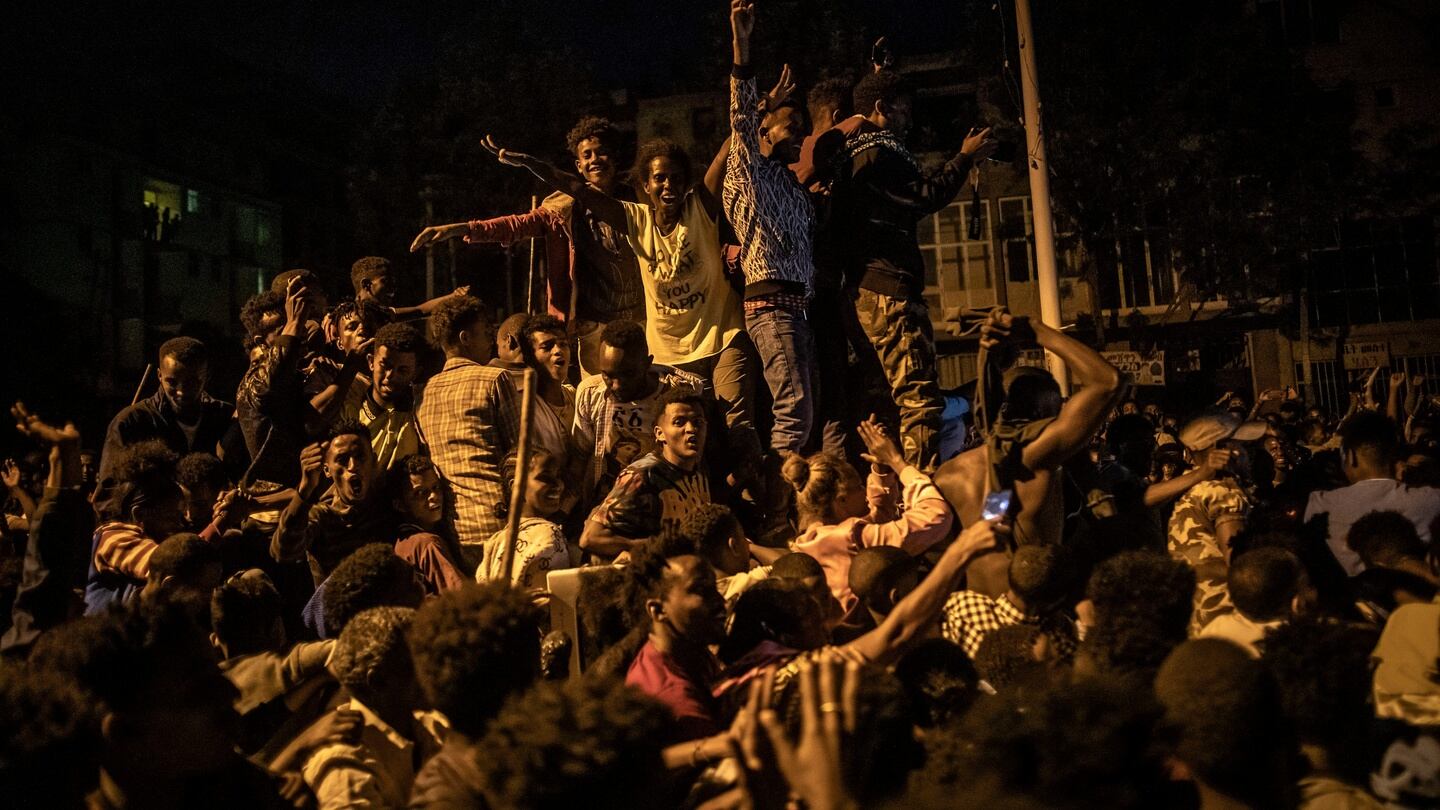 People celebrate the departure of Ethiopian troops from Mekelle on  June 28th. Photograph: Finbarr O’Reilly/New York Times