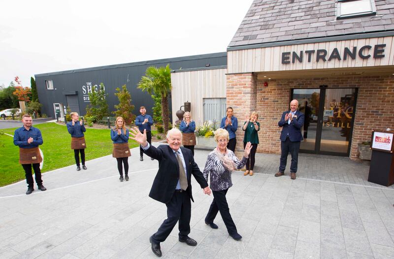 Noel McPartland and his wife Margaret at the opening of the Shed Distillery Visitor Experience in Drumshanbo in 2020. Photograph: Brian Farrell