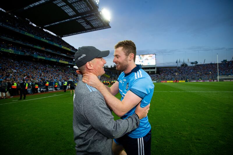 Dublin's Jack McCaffrey and Jim Gavin after winning the All-Ireland Senior football championship in 2019. Photograph: Tom Honan