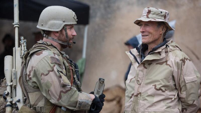 Bradley Cooper and Clint Eastwood on the set of American Sniper