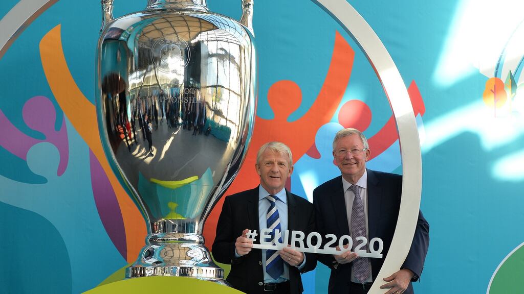 Alex Ferguson and Scotland manager Gordon Strachan during the Glasgow Uefa Euro 2020 Host City Logo Launch. The next European Championships will be played across 13 different countries. Photo: Getty Images
