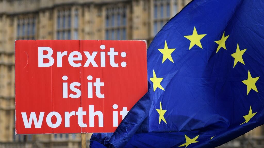 Anti-Brexit campaigners  outside the British Houses of Parliament on Wednesday. What’s most surprising in the Brexit jigsaw is the resilience of the UK economy. Photograph: Andy Rain/EPA