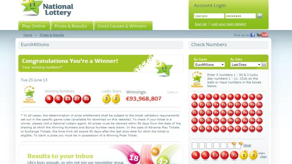 Was it you? Were you met with this screen after checking your EuroMillions numbers on the lotto.ie website? The location of the lucky winner of last night’s almost €94m EuroMillions jackpot has yet to be confirmed by the National Lottery.