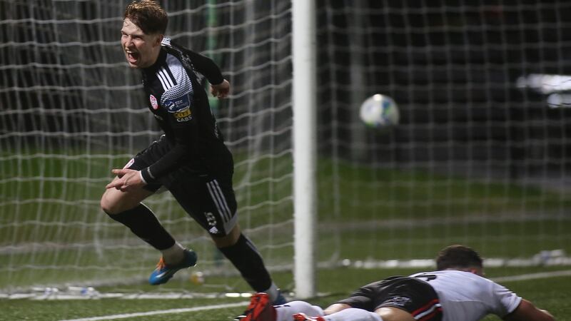 Derry’s Stephen Mallon celebrates his goal against Bohemians before the shutdown. Photo: Lorcan Doherty/Inpho