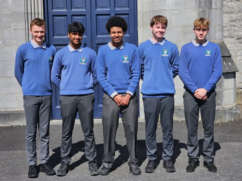 St Flannan's College students who are part of the successful space settlement design team. From left: Alex Furey, Najib Haq, Ahmed Ibrahim, Gavin Sheils and Damian Woros.