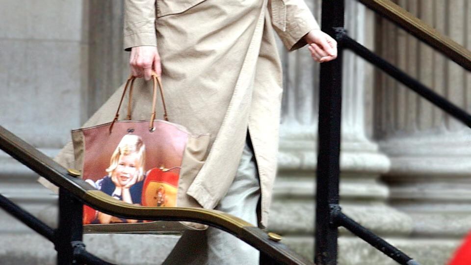 Claudia Schiffer’s Anya Hindmarch bag, personalised with a photograph of her as a girl. Photograph: Antony Jones/UK Press/Getty