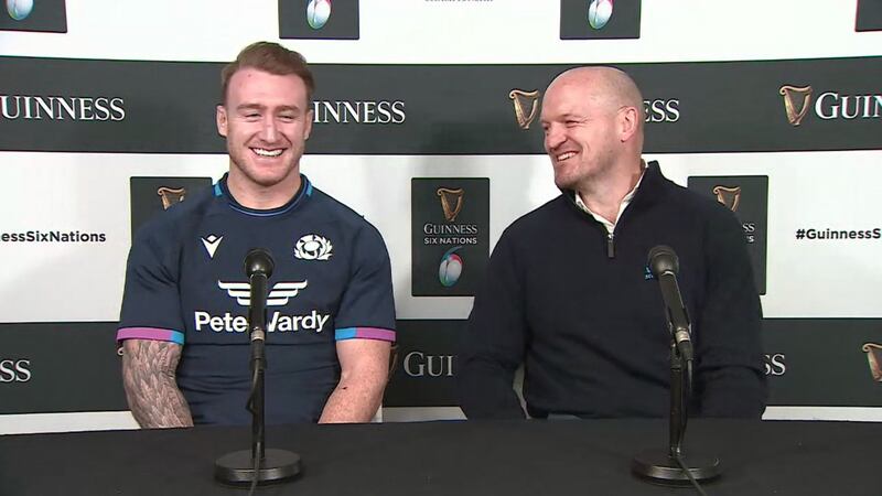 Scotland captain Stuart Hogg and head coach Gregor Townsend. Photograph: Inpho