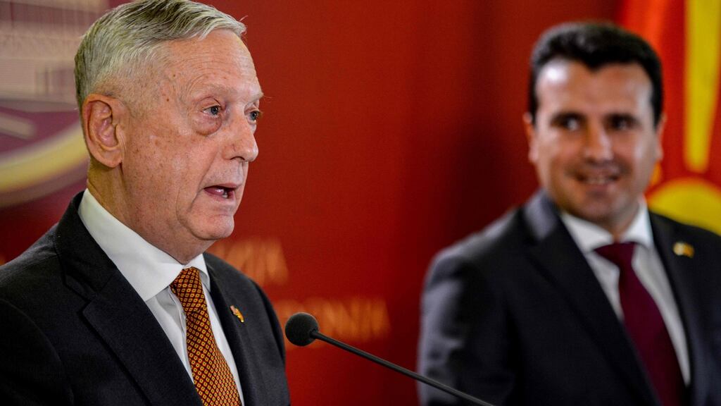 US defence secretary James Mattis and Macedonian prime minister Zoran Zaev. Photograph: Tomislav Georgiev/AFP/Getty Images