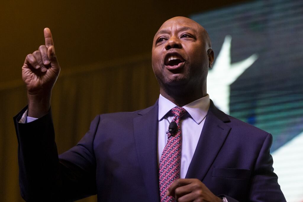 Senator Tim Scott from South Carolina is favoured by many deep-pocketed Republican donors looking for an alternative to Donald Trump. Photograph: Sam Wolfe/Bloomberg