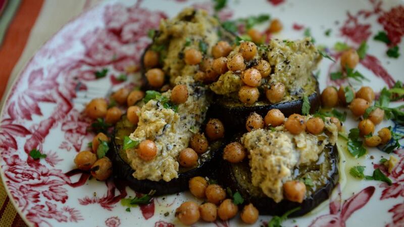 Hummus and aubergine smash