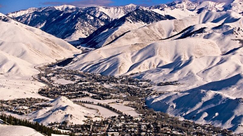 Looking down to Ketchum from Bald Mountain, Sun Valley resort, Idaho USA