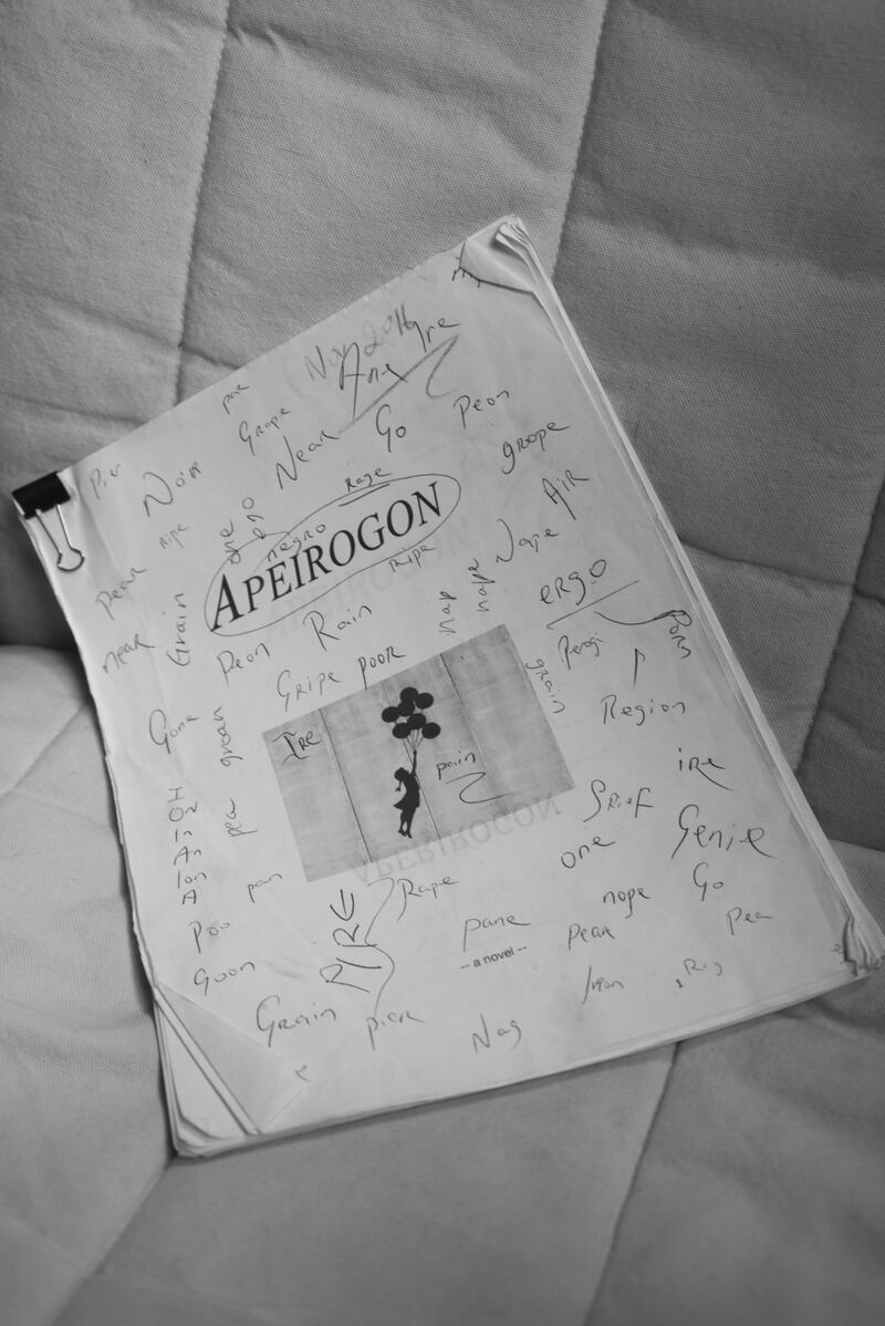 A copy of Apeirogon by Colum McCann in his New York office. Photograph: Jillian Freyer/New York Times