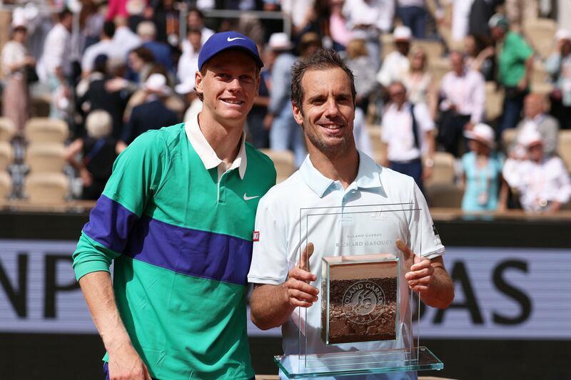Jannik Sinner with Richard Gasquet after the Frenchman's last match during the French Open. Photograph: Alain Jocard/AFP via Getty Images