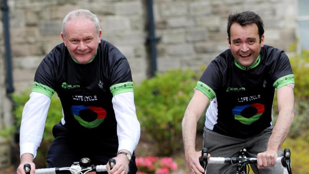 Northern Ireland Deputy First Minister Martin McGuinness with Shane Finnegan at Stormont yesterday .