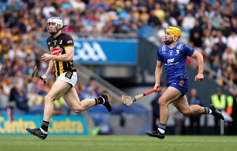 Kilkenny's Huw Lawlor and Mark Rodgers of Clare during the 2024 All-Ireland semi-final. Photograph: Bryan Keane/Inpho