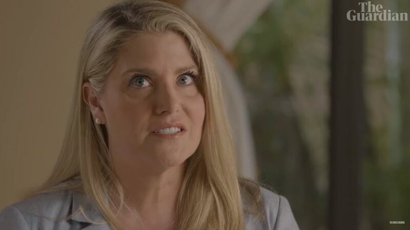 Amy Dorris in a video interview with the Guardian. “I was in his grip, and I couldn’t get out of it,” she said. Screengrab: Guardian