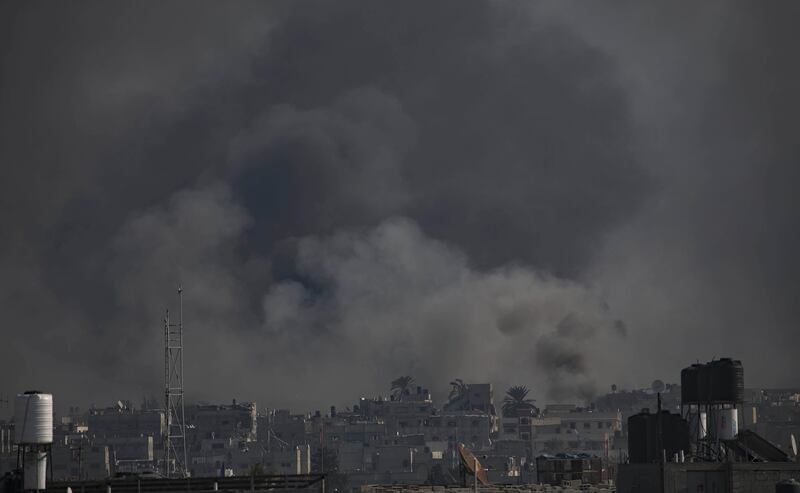 Smoke rises following Israeli air strikes on Khan Younis, southern Gaza Strip. Photograph: Haitham Imad/EPA