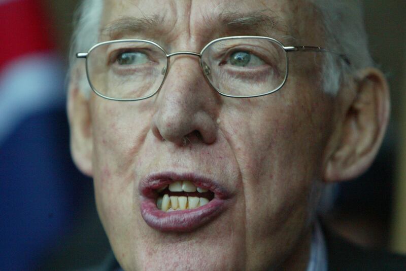 Ian Paisley described David Trimble as 'a liar, a cheat, a hypocrite, a knave, a thief, a loathsome reptile which needs to be scotched' at the the annual conference of the Democratic Unionist Party in 1998. Photograph: Peter Macdiarmid/Getty Images