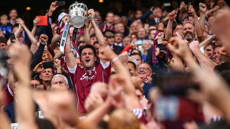 Galway captain David Burke lifts the the Liam MacCarthy cup after the All-Ireland hurling final win over Waterford in September. Photograph: Cathal Noonan/Inpho