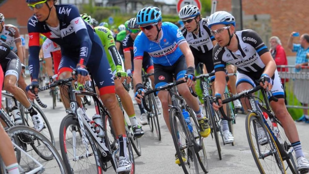 Dan Martin (centre) in the thick of the action during last Sunday’s Liège-Bastogne-Liège Classic, where he came agonisingly close to retaining the race he won last year, arguably only denied by a slip at the last corner. Photograph: Nicolas Bouvy/EPA