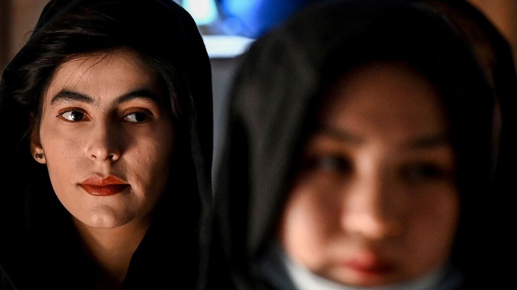 Afghan women take part in a gathering in Kabul on August 2nd to discuss human rights violations on women by the Taliban. Photograph: Sajjad Hussain/AFP via Getty Images