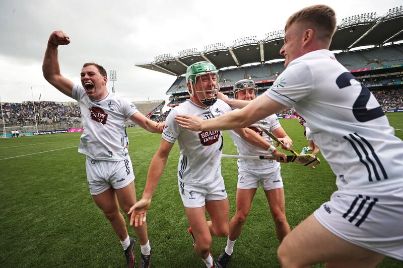 Kildare players celebrate after beating Laois in the Joe McDonagh Cup Final in Croke Park in June. Photograph: Bryan Keane/Inpho