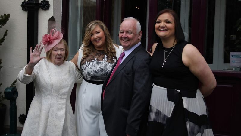 Mum (Bernie Jordan) and Dad (Gerry Jordan) at Ciara’s civil ceremony last May: “My wedding was in Portugal but she couldn’t come so we had a mini-wedding for our civil ceremony.”
