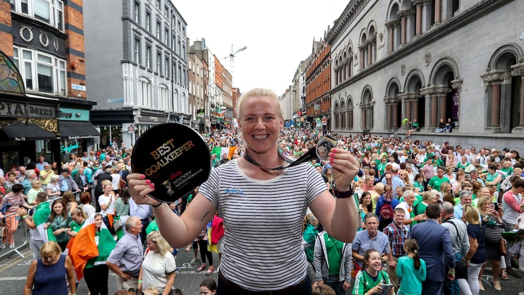 Ireland’s Ayeisha McFerran with her award for best goalkeeper at the World Cup. Photo: Tommy Dickson/Inpho