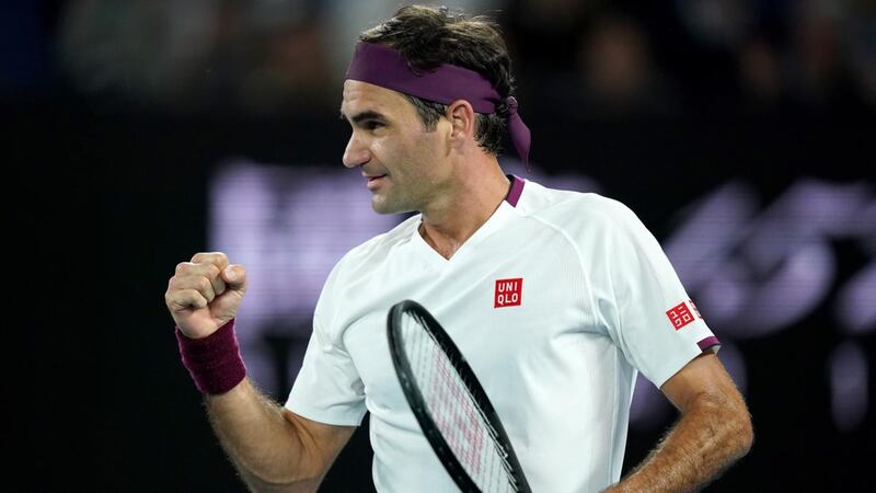 Roger Federer celebrates his fourth round win over Marton Fucsovics. Photograph: Michael Dodge/EPA