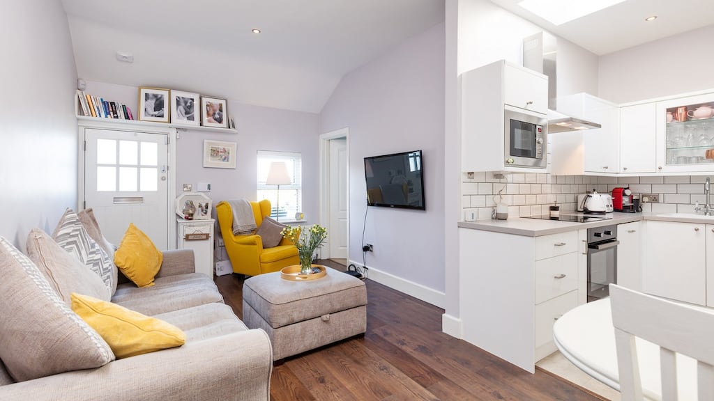 Livingroom and kitchen at Number 5 Tower View Cottages, Glasnevin