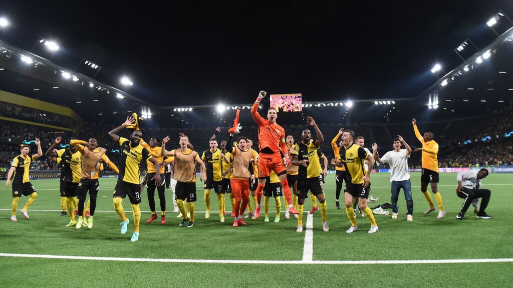 Young Boys celebrate beating Manchester United in September. Photograph: Sebastien Bozon/Getty/AFP