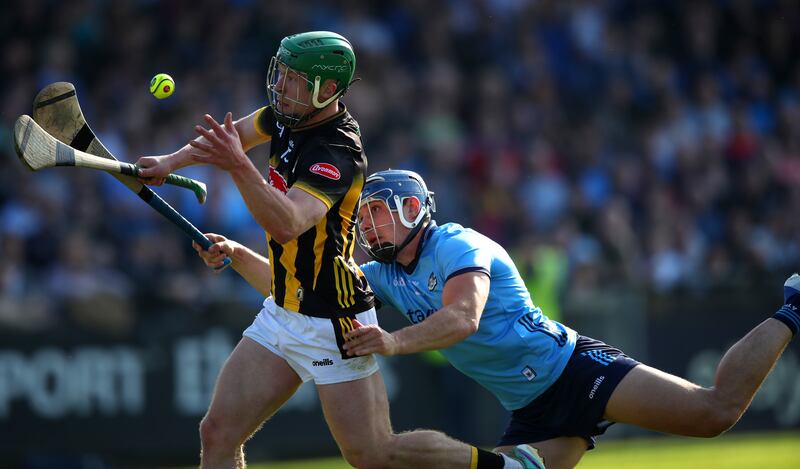 Dublin's Eoghan O'Donnell tackles Martin Keoghan of Kilkenny. Photograph: Leah Scholes/Inpho