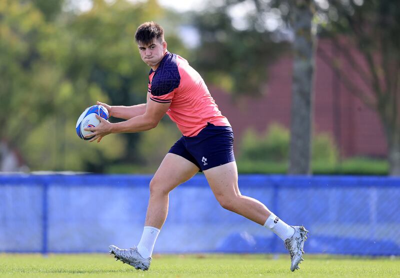Dan Sheehan, who will start among the replacements on Saturday, in training with Ireland this week. Photograph: Dan Sheridan/Inpho
