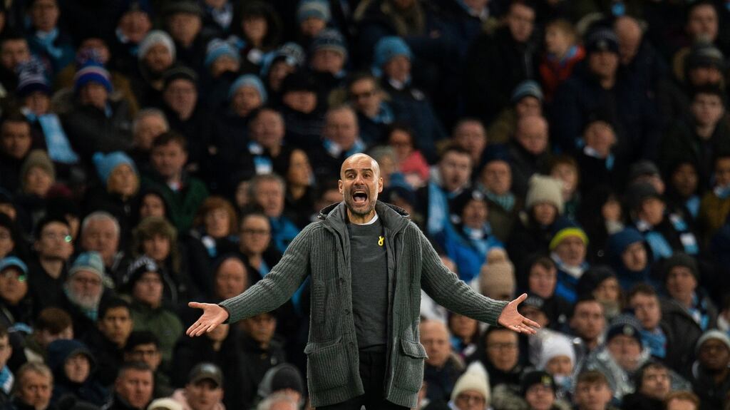 Manchester City manager Pep Guardiola has batted off suggestions his side are now favourites for the Premier League title. Photo: Peter Powell/EPA