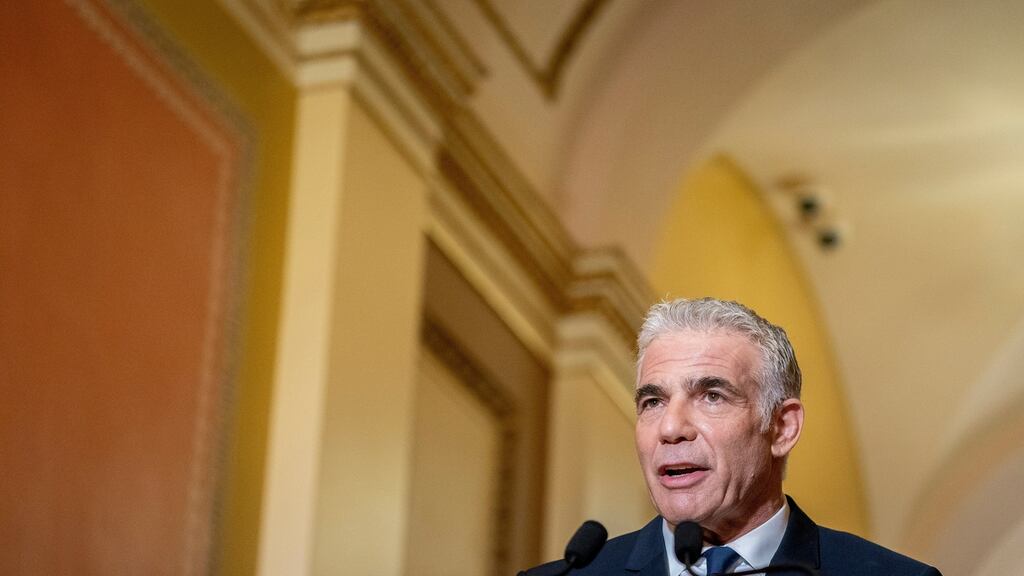 Yair Lapid, Israel’s foreign minister: Said engaging in a peace process with the Palestinians on the basis of the “two states for two peoples” formula would benefit Israel’s standing. Photograph: Stefani Reynolds/The New York Times