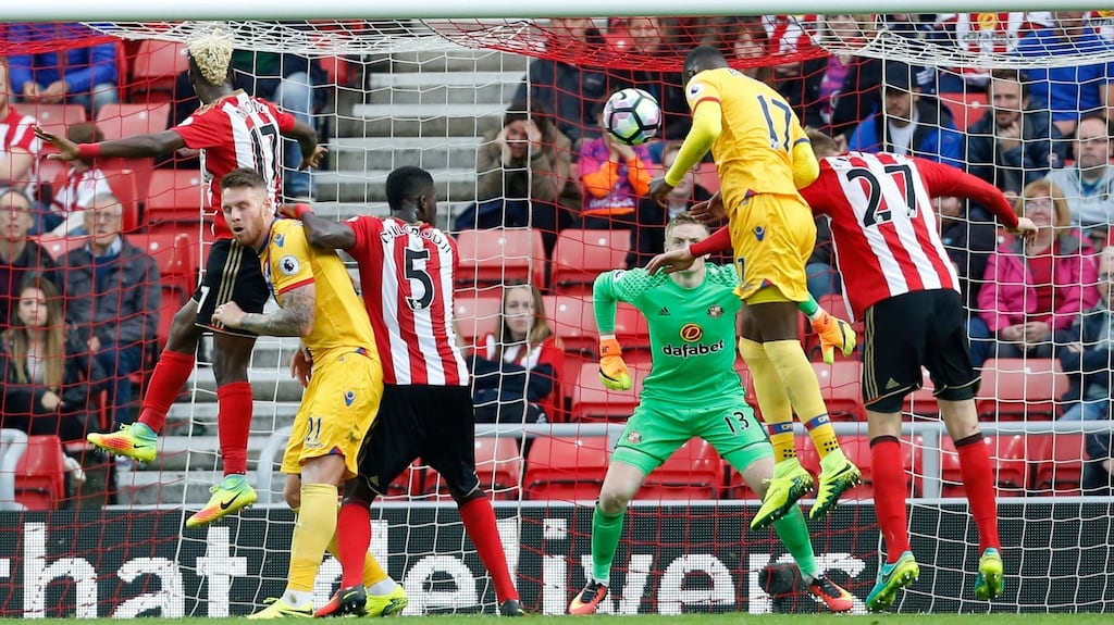 Christian Benteke heads home Crystal Palace’s late winner in the Premier League game against Sunderland at the   Stadium of Light. Photograph:  Ed Sykes/Action Images via Reuters/Livepic