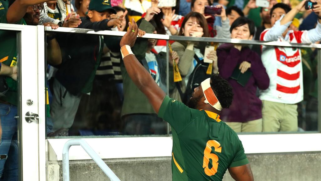 Siya Kolisi will lead South Africa in the Rugby World Cup final. Photograph: Hannah Peters/Getty
